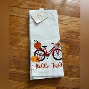 NEW Hello Fall dish towels kitchen towels cloth set of 2 bike pumpkins